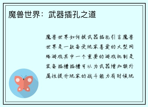 魔兽世界：武器插孔之道